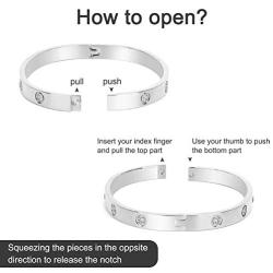 AoJun 18K Gold Plated CZ Stainless Steel with Crystal Bangle Cuff Love Bracelets for Women Girls Jewelry