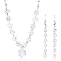 Crystalline Azuria Wedding Set White Zirconia Crystals Strand Necklace Dangle Earrings Bracelet 18 ct White Gold Plated
