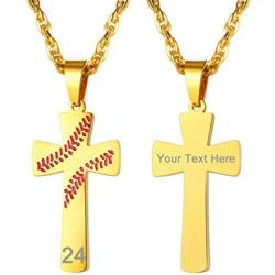 PROSTEEL Baseball Design Cross Pendant Necklace for Men Women, Black/Gold Plated Stainless Steel, Custom Name Number, 22''-24'' Adjustable, Come Gift Box