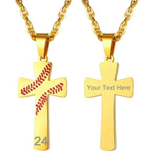 PROSTEEL Baseball Design Cross Pendant Necklace for Men Women, Black/Gold Plated Stainless Steel, Custom Name Number, 22''-24'' Adjustable, Come Gift Box