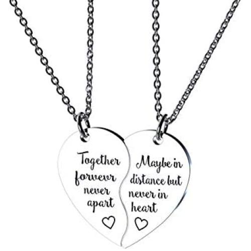 redrain BFF Necklace for 2-Split Valentine Heart Necklace Together Forever Never Apart Best Friends His Always Angel Her Warrior Pendant Friendship Necklace Set