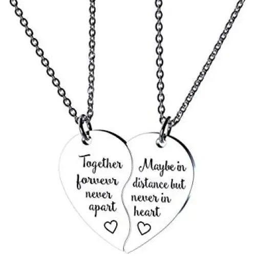 redrain BFF Necklace for 2-Split Valentine Heart Necklace Together Forever Never Apart Best Friends His Always Angel Her Warrior Pendant Friendship Necklace Set