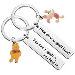 SEIRAA the Pooh Bear Gift How Do You Spell Love Piglet & Winnie Jewelry Couple Keycian set of 2 Friendship Keychain