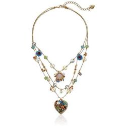 Betsey Johnson Weave and Sew Multi Woven Heart Illusion Necklace