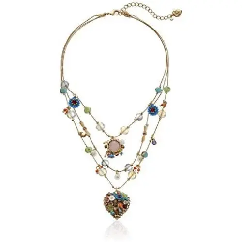 Betsey Johnson Weave and Sew Multi Woven Heart Illusion Necklace
