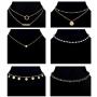 Ofeiyaa 12/16pcs Chain Gold Bead Necklace Coin Moon Star Pearl Pendant Chain Choker Multilayer Necklace Leather Cord Set for Women Men Adjustable Gold Tone