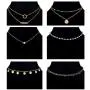 Ofeiyaa 12/16pcs Chain Gold Bead Necklace Coin Moon Star Pearl Pendant Chain Choker Multilayer Necklace Leather Cord Set for Women Men Adjustable Gold Tone