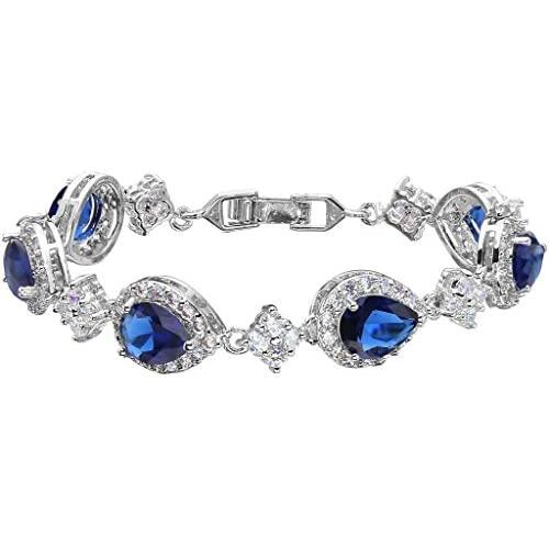 EVER FAITH Silver-Tone Full Zircon Wedding Tear Drop Link Bracelet