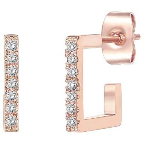 PAVOI 14K Gold Plated 925 Sterling Silver Post Square Huggie Hoop Earrings - Cubic Zirconia Earrings in Rose Gold, White Gold and Yellow Gold Plating