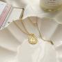 Carved Gold Coin Pendant Necklace for Women Girls Men 925 Sterling Silver 18K Gold Plated Simple Round Chain Goddess Worship Celebrity Medal Reversible Keepsake Chic Choker Fashion Jewelry Gifts Box