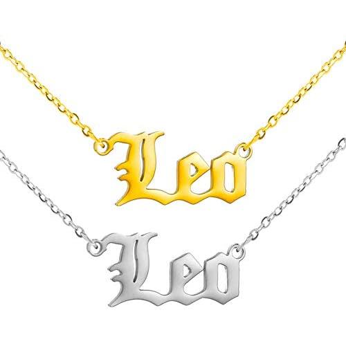 2Pcs Old English Zodiac Necklaces, 18K Gold Silver 12 Constellation Pendant Necklace for Women Girls, Horoscope Astrology Letter Necklace Birthday Gift