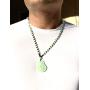 Laughing Buddha Light Apple White Green Jade Stabilized Turquoise Pendant 26'' Necklace Bead Carved Long Large Boho Chain Genuine Certified Grade A Jadeite Hand Crafted, Jade Medallion