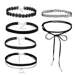 Haloty 6PCS Punk Lace Choker Necklace Black Crystal Pendant Necklaces Chain Vintage Leather Necklaces Jewelry for Women and Girls (StyleⅡ)