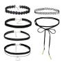 Haloty 6PCS Punk Lace Choker Necklace Black Crystal Pendant Necklaces Chain Vintage Leather Necklaces Jewelry for Women and Girls (StyleⅡ)