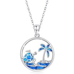 Waysles Turtle Necklace for Women Sterling Silver Tropical Palm Tree/Ocean Wave and Cute Turtle Pendant Necklaces Lovely Jewelry Gift for Women Girls