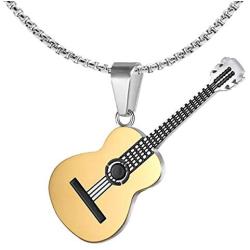 Xusamss Punk Rock Music Style Titanium Steel Guitar Pendant Necklace,24inches Box Chain