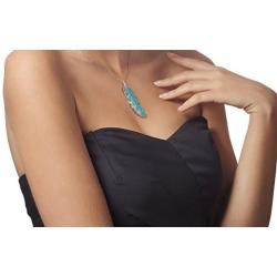 925 Sterling Silver Feather Necklace Pendant Turquoise-Colored Polymer Clay Handmade Jewelry