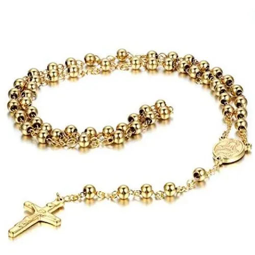 Golden George Gold Long Rosary Bead Chain Jesus Christ Crucifix Cross Catholic Pendant Necklace for Men and Women,25 Inch Chain Golden George Gold Long Rosary Bead Chain Jesus Christ Crucifix Cross Catholic Pendant Necklace for Men and Women,25 Inch Chain