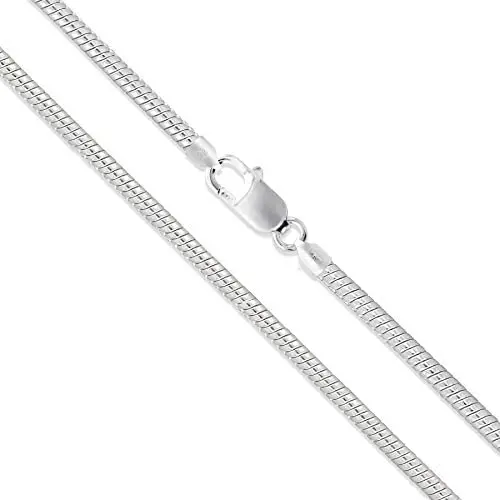 Sterling Silver Round Snake 1.9mm 2.2mm 2.4mm 3mm 4mm 5mm Chain Solid 925 Necklace