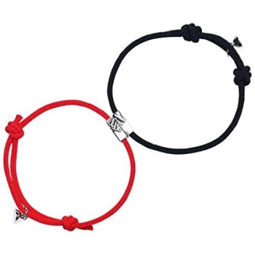 ABONDEVER 2PCS Magnetic Mutual Attraction Couple Bracelet Adjustable Handmade Vows of Eternal Braided Rope Jewelry Gifts for Lover