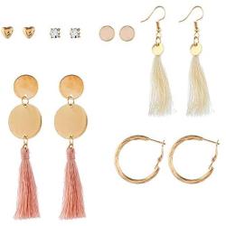 6 Pairs Fashion Tassel Earrings Hoop Stud Drop Dangle Earrings for Birthday Party Gift, Assorted Styles and Colors Earrings Set for Women Girls