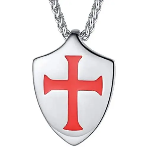 FaithHeart Knights Templar Seal Necklace Christ Fellow-Soldiers Stainless Steel Saint-Omer Pewter Jewelry, Mens Charm Medallion with Gift Packaging Customize Available