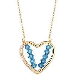 Newshe Pendant Necklace for Women Gold Heart Blue Crystal 925 Sterling Silver Cubic Zirconia Chain