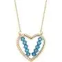 Newshe Pendant Necklace for Women Gold Heart Blue Crystal 925 Sterling Silver Cubic Zirconia Chain