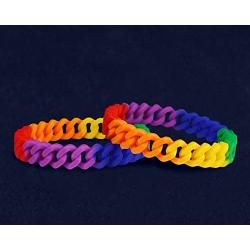 Fundraising For A Cause | Rainbow Chain Link Silicone Pride Bracelets - Adult Pride Wristbands - LGBTQ+ Bracelets for Women & Men