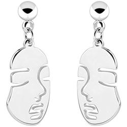 Stainless Steel Face Abstract Statement Party Hypoallergenic Drop Earrings (Silver)