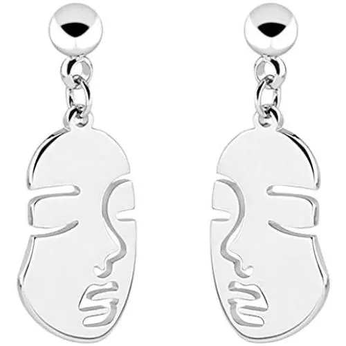 Stainless Steel Face Abstract Statement Party Hypoallergenic Drop Earrings (Silver) Stainless Steel Face Abstract Statement Party Hypoallergenic Drop Earrings (Silver)