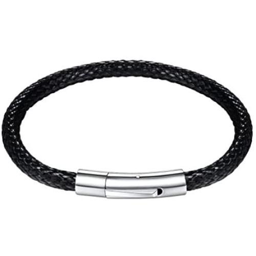 PROSTEEL Braided Leather Bracelets, Custom Beads Custom ID Bracelet for Men Women, Personalized 2-5 Name Engraved, Come Gift Box