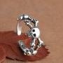 925 Sterling Silver Plated Retro Treble Human Skeleton Skull Head Adjustable Band Ring,Size 5-7