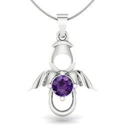 925 Sterling Silver Purple Amethyst Pendant Necklace for Women February Birthstone Jewelry 0.46 CTTW