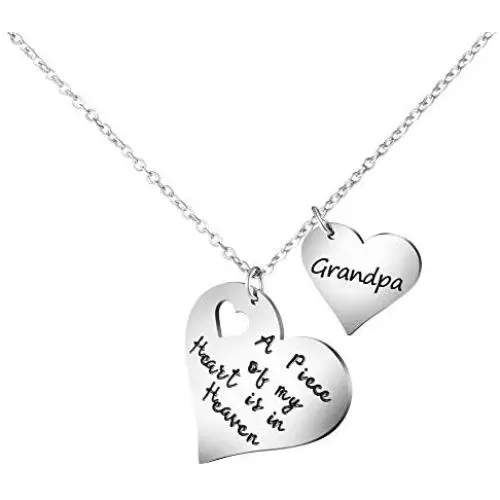 Joycuff A Piece of My Heart is in Heaven Memorial Gifts for Loss of Loved One Stainless Steel Silver Pendant Necklace Sympathy Gifts for Women Sister