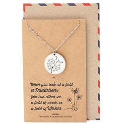 Quan Jewelry Dandelion Plate Pendant Necklace with Message Card, Inspirational Jewelry for Women