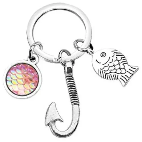 UJIMS Fishing Hook Keychain with Fish Charm Fish Lover Gift for Dad Husband Boyfriend Fisherman Jewelry Fishing Lure Gifts