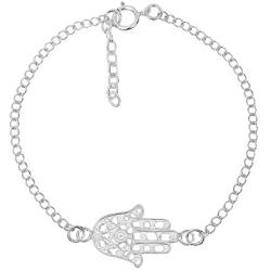 Delicate Hamsa Hand .925 Sterling Silver Link Bracelet