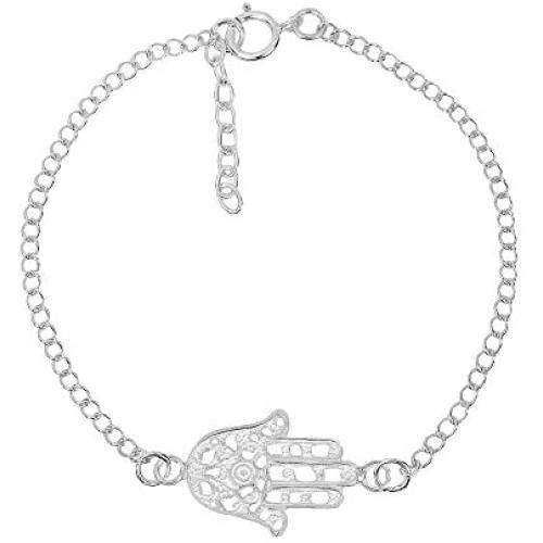 Delicate Hamsa Hand .925 Sterling Silver Link Bracelet