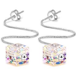 Cat Eye Jewels S925 Sterling Silver Swarovski Elements Crystal Dangle Stud Earrings for Women Girls