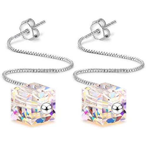 Cat Eye Jewels S925 Sterling Silver Swarovski Elements Crystal Dangle Stud Earrings for Women Girls