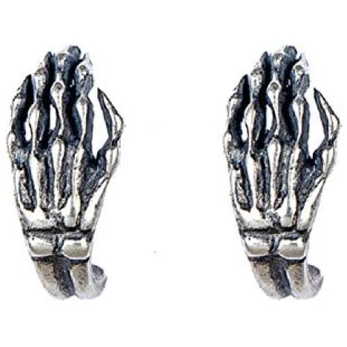 Cinlan 925 Sterling Silver Punk Gothic Rock Skull Hand Bone Earrings
