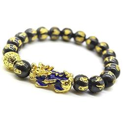 Feng Shui Prosperity 10mm Hand Carved Mantra Bead Bracelet with Color Changed Pi Xiu/Pi Yao Attract Wealth and Good Luck