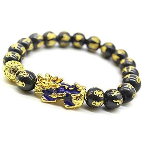 Feng Shui Prosperity 10mm Hand Carved Mantra Bead Bracelet with Color Changed Pi Xiu/Pi Yao Attract Wealth and Good Luck