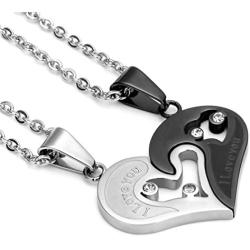 Jstyle Stainless Steel Mens Womens Couple Necklace Pendant Love Heart CZ Puzzle Matching