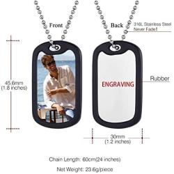 U7 Men Women Custom ID Tag,Stainless Steel Medical Identification Necklace Bead Chain 23 Inch, Silicone Silencer, Military Dog Tag Customized with Text or Image, Gift Packed