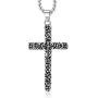 Gospelle Cross Necklace Silvery Retro Carving Flowers Stainless Steel Pendant