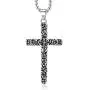 Gospelle Cross Necklace Silvery Retro Carving Flowers Stainless Steel Pendant
