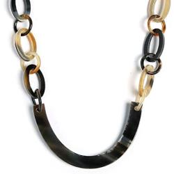 Bling Jewelry Earth Tone Brown Handmade Natural Statement Boho Fashion Buffalo Horn Oval Chain Link Necklace for Women
