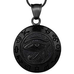 Hipunk Eye of Horus Necklace 316L Stainless Steel Egyptian Ancient Wedjat Eye of Ra Horus Symbol of Protection Mens Amulet Protective Coptic Jewelry SP0009